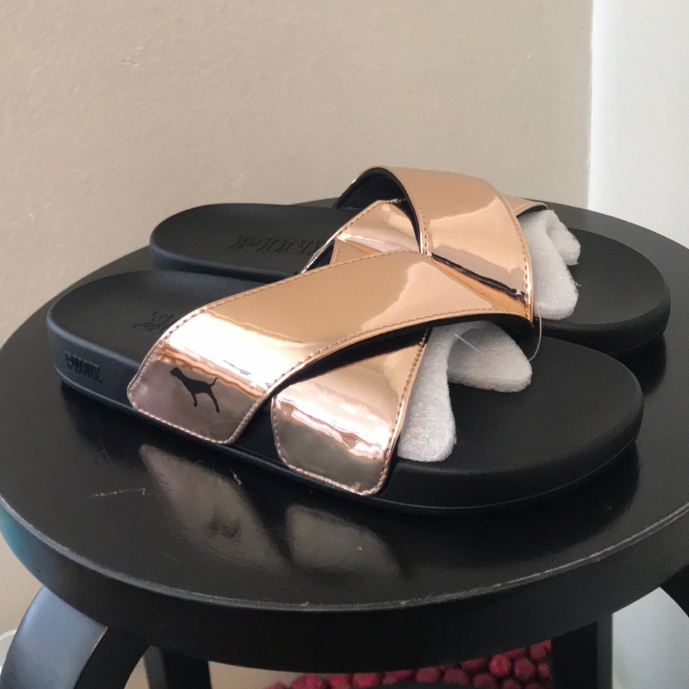Victoria’s Secret PINK Metallic Rose Gold slides